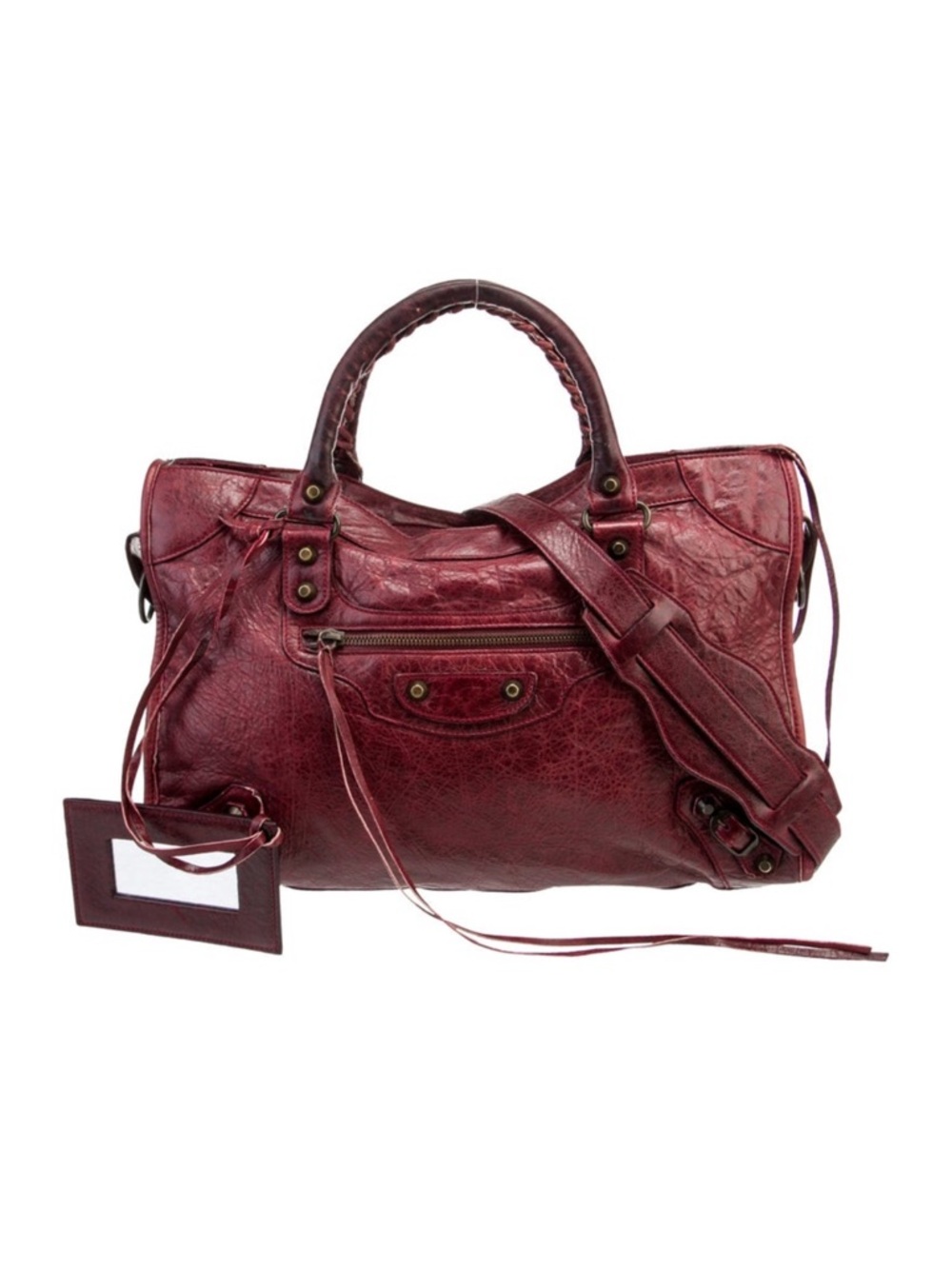 RARE Balenciaga Vintage City Bag Burgundy with silver tag